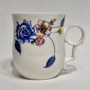 Vintage Chinese Jingdezhen Floral Motif Ceramic Mug with Sculptured Loop Handle